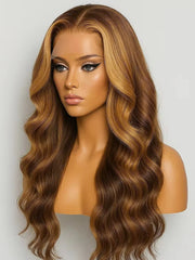 30 Inch Honey Blonde Ombre 13X4 HD Lace Front Wig Human Hair Highlight Body Wave Lace Frontal Wigs Pre Plucked 4/27 Colored