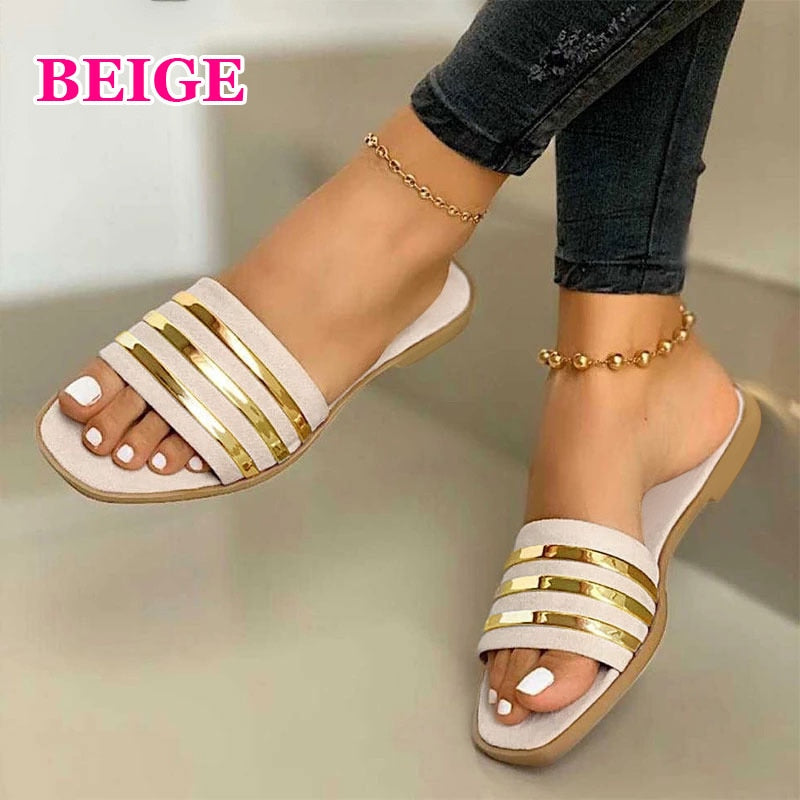 Women Sandals 2023 Summer Outdoor Beach Flip-flop Sandals Solid Fashion Gladiator Sandals Women Flats Casual Ladies Shoes