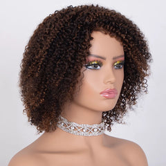 Sleek Afro Kinky Curly Human Hair Wigs Ombre Highlight Kinky Curly Human Hair Wig Brazilian Full Machine Curly Bob Wig For Women