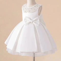 Luxury Baby Girls Party Dress Beading White Princess Dress For Kids Birthday Elegant Wedding Bridesmaid Pageant Baptism Vestidos