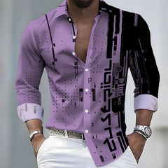 Men's 21-Color Long-Sleeved Shirt Loose Fit Black White Patchwork Geometric Letter Print Stylish Design Casual Fashion Top
