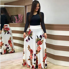 Retro Elegant Commuter Style Polka Dot High Waist  Flower Print Color Matching Short Sleeved Dress