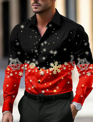 Christmas Theme Men's Christmas Scene Printed Shirts Snowflake Graphics Casual   Long Sleeve shirts