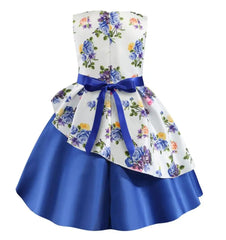 Summer Girls Rose Print Dress Princess Wedding Birthday Party Frocks Satin Children Vestidos Dresses For Girl Christmas Clothing