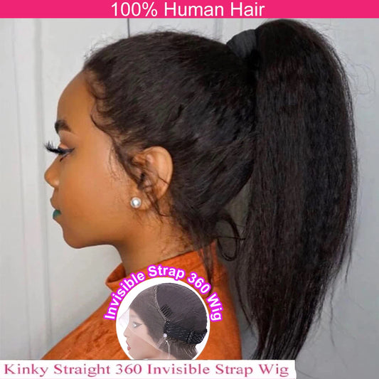 Invisible Strap 360 Full Hd Lace Glueless Wig Kinky Straight Human Hair Wig Lace Front Wig Drawstring 360 Frontal Wig 30 Inch