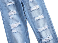 American Fashion Street Style Ripped Skinny Jeans  Street Riding Stretch Slim Fit Straight Pants Patchwork  Denim Trousers Male