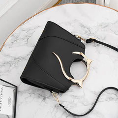 Cat Shaped Handle Women Handbag Trendy And Fashionable, Solid Color, Simple And Casual Crossbody Shoulder Shell Bag