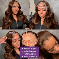 HD Chocolate Brown Human Hair Wigs 13x6 Full Lace Frontal Body Wave Brown Wigs Brazilian 30 Inch 13x4 Lace Front Wig 220 Density