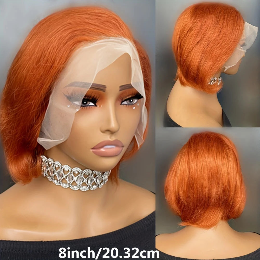 8inch natural black color 13×4 lace human hairshort straight pixie cut human hair wig 150% densitydensity pixie remy hair