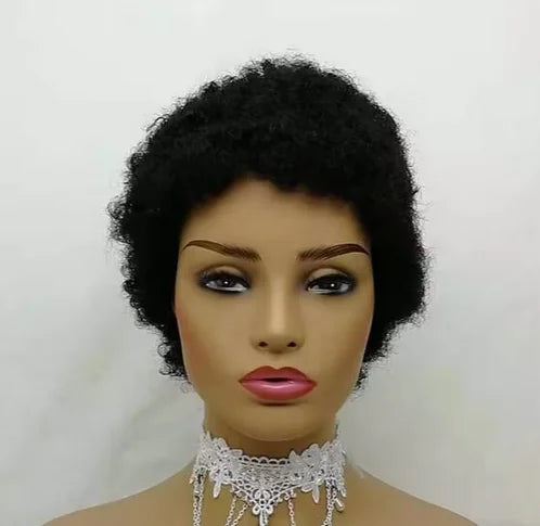 Afro Kinky Curly Wig Short Cut Wigs Human Hair Natural Color None Lace Wig