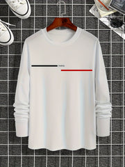 Men's 100% pure cotton loose fit plus size comfortable casual sports Paris letter printed round neck long sleeved T-shirt top