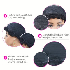 Human Hair Short Pixie Cut Wig for Women -Burgundy 99J Short Straight
