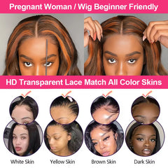 Ginger Highlight Brown Hair Body Wave 5x5 Lace Closure Glueless Wig Human Hair Balayage Ombre Ginger Colored Lace Frontal Wigs