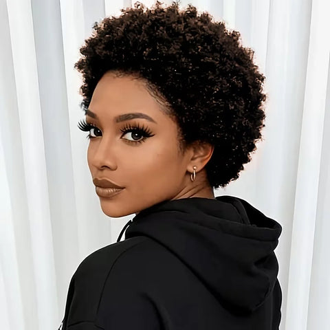 Human Hair for Women Black Afro Kinky Curly Wig with Bangs for Women Machine Made