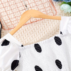 Summer Girls Cool And Breathable Cute Lantern Sleeves Off Shoulder Polka Dot Print Dress Princess Daily Casual Party Dress