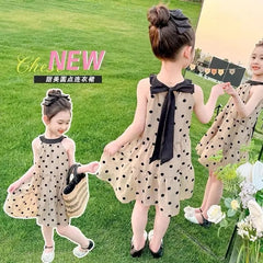 Summer Girls Short Sleeve Dress For Kids Polka Dot Dress Wedding Birthday Party Vestidos 3 6 7 9 12Year Children Casual Clothing