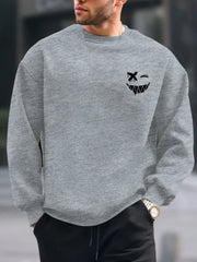 Men's autumn and winter warm casual loose fashionable classic smiling face pattern printed long sleeved round neck sweatshirt