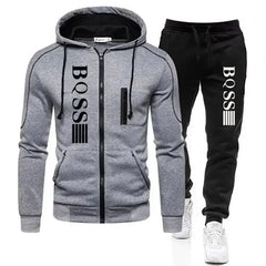 Autumn and winter men's new zipper cardigan + sweatpants set outdoor fashion leisure jogging fitness 2-piece set