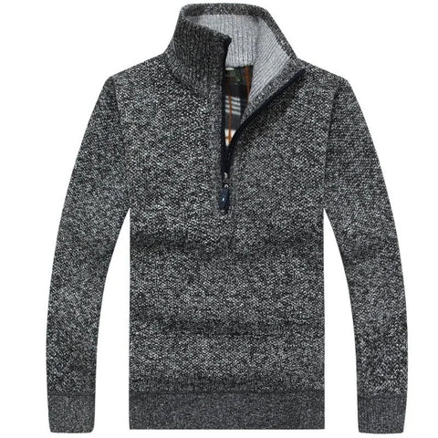 Men's Fleece Thicker Sweater Half Zipper Turtleneck Warm Pullover High Quality Male  Wool Sweaters