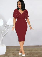 Fashion Party Dress For Wonen Sexy V Neck Package Hip Elegant Dresses 2025 Srping Summer Lady Solid Color Slim Office Midi Dress