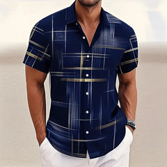 8 Color Men's Geometric Grid Shirt Button Shirt Short Sleeve Fashion Casual Outdoor Vacation Streetwear 3D Printed Lapel Shirt