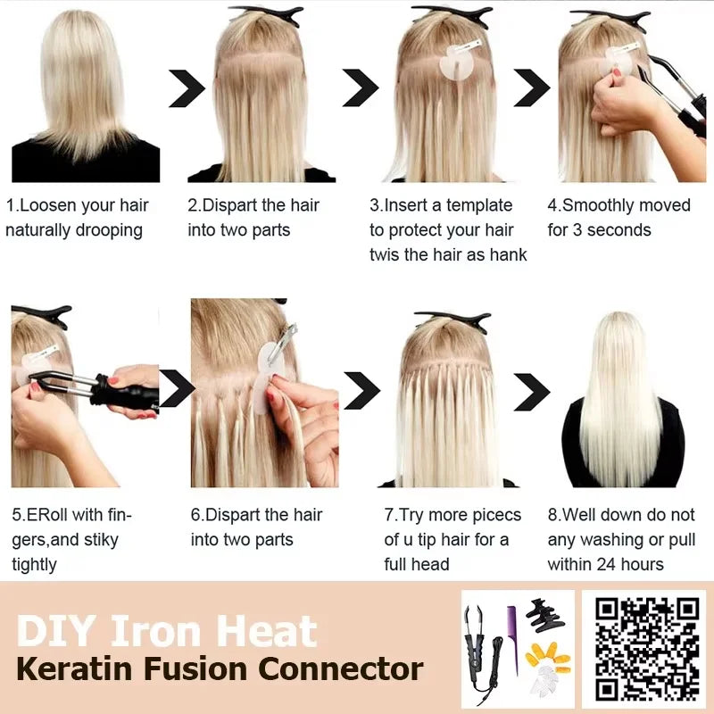 Mrs Hair Keratin Hair K Tip Hot Fusion Natural Human Hair Extensions Italy Keratin Glue Machine Remy Hair 12-22inch