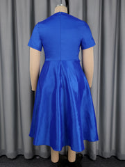 Elegant Satin A Line Dress for Women V Neck Short Sleeves Peplum Waist Rhinestone Weddings Guest Church Formal Events Gowns