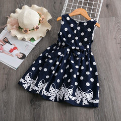 Summer Girls Short Sleeve Dress For Kids Polka Dot Dress Wedding Birthday Party Vestidos 3 6 7 9 12Year Children Casual Clothing