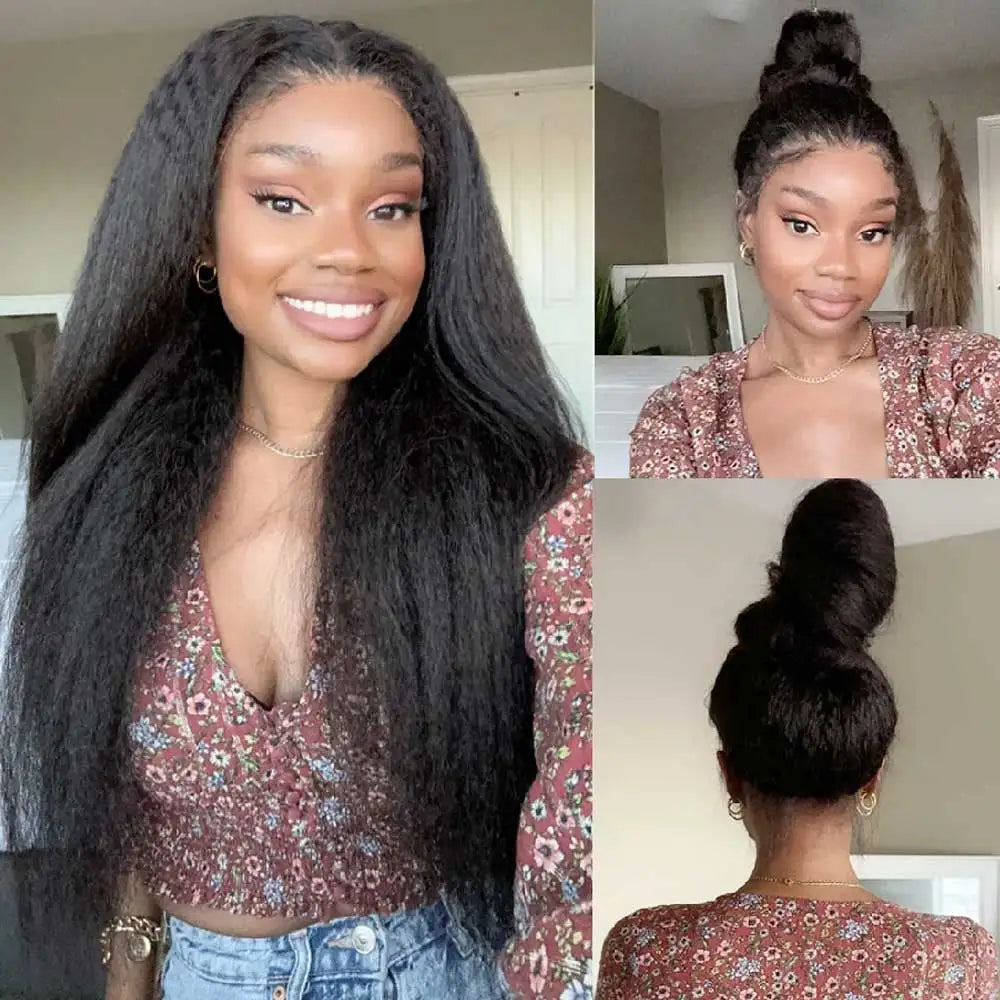 Invisible Strap 360 Full Hd Lace Glueless Wig Kinky Straight Human Hair Wig Lace Front Wig Drawstring 360 Frontal Wig 30 Inch