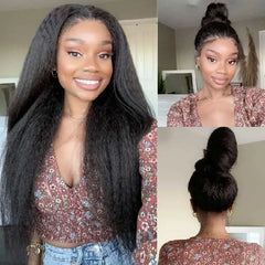 Invisible Strap 360 Full Hd Lace Glueless Wig Kinky Straight Human Hair Wig Lace Front Wig Drawstring 360 Frontal Wig 30 Inch