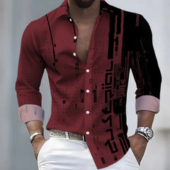 Men's 21-Color Long-Sleeved Shirt Loose Fit Black White Patchwork Geometric Letter Print Stylish Design Casual Fashion Top