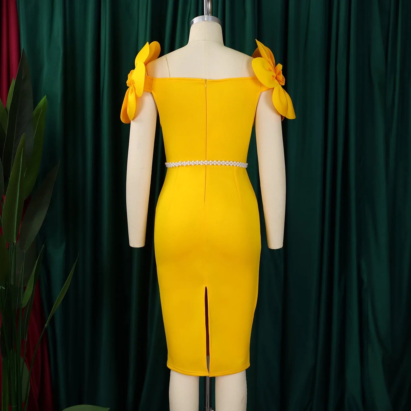 Sexy Bodycon Dresses for Women Slash Neck Petal Sleeve Belt Waisted Sheath Package Hips Mid Calf Professional Work Dress Midi OL