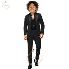 Children's dress suit, 2~16 years old boy wedding party dinner birthday tuxedo, elegant black shawl collar design concept