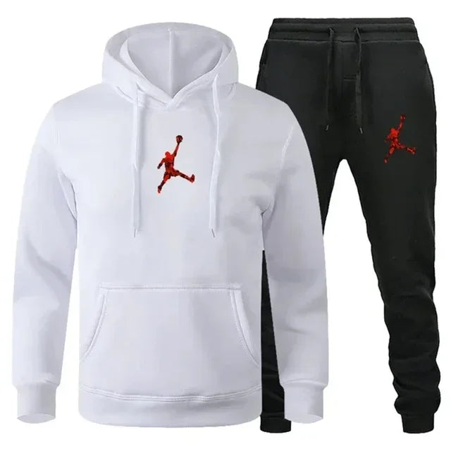The two-piece pullover and jogging pants of the classic casual streetwear