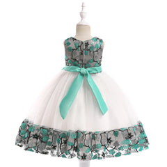 Kids Party Dresses For Girls Flower Embroidery Dress Gown For Infant 1st Birthday Wedding Bow Princess Baptism Christmas Dress