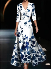 High Waisted V-neck Long Sleeved Geometric Printed Women's Dress Fashionable Elegant Daily Street Wear Women's Dresses