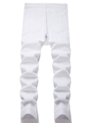 American Fashion Street Style Ripped Skinny Jeans  Street Riding Stretch Slim Fit Straight Pants Patchwork  Denim Trousers Male