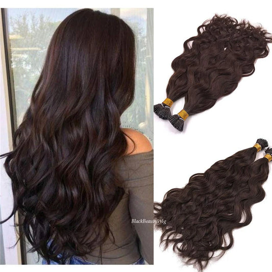 Natural Wave I Tip Human Hair Extension Brazilian Remy Hair Microlink Pre Bonded Stick I Tip Hair #2 #4 #1B 100g 100strands