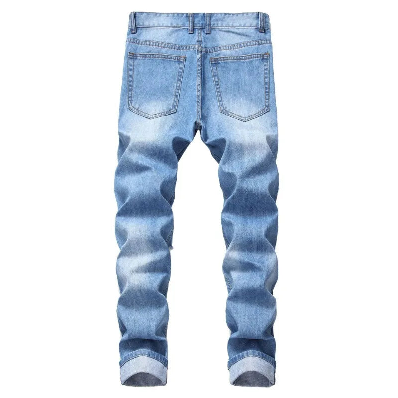 Men Ripped Distressed Destroyed Straight Slim Fit Jeans Skinny Casual Fashion Vintage Hole Straight Leg Denim Pants