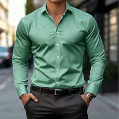 Men's Lightweight Long Sleeve Shirt With Subtle Geometric Dot Print Slim Fit Breathable Fabric For Formal Casual Daily Social Oc