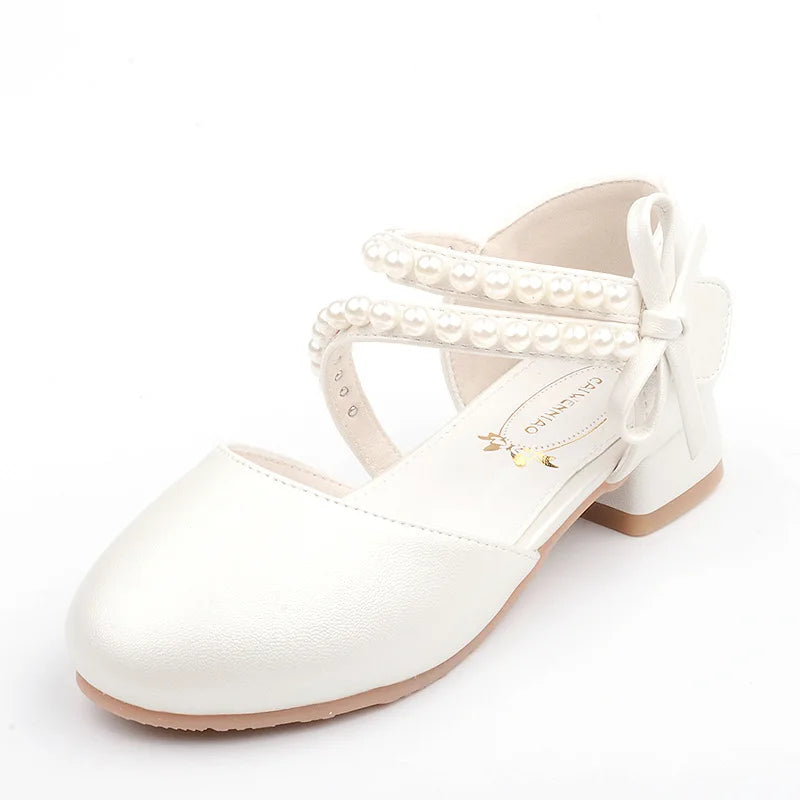Spring Summer Girl Princess Shoes Pearl Bowknot Children Party