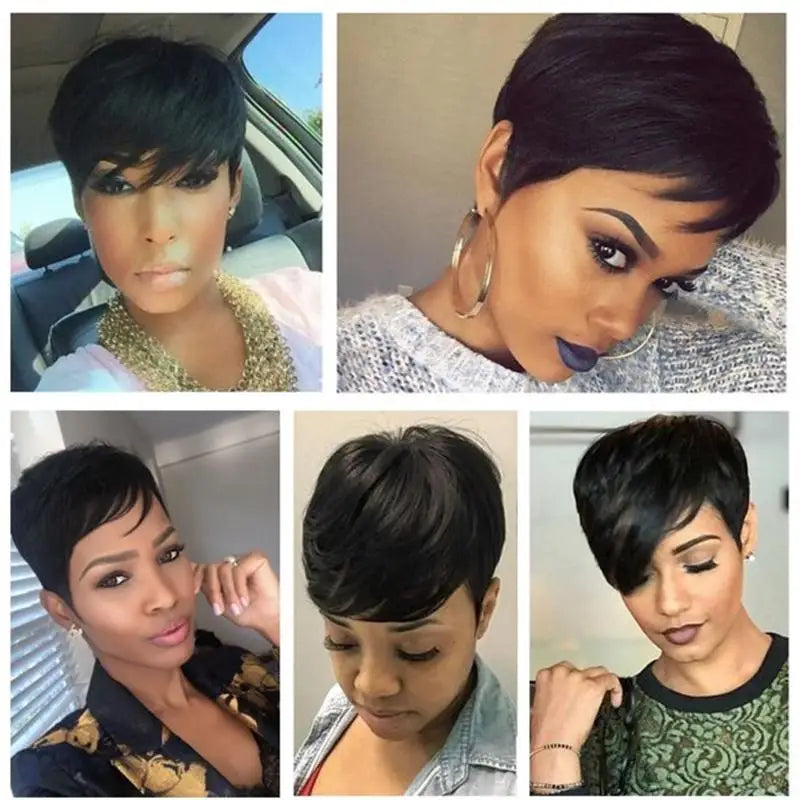 Pixie Cut Wigs For Women Human Hair Short Bob Wig With Bangs Layer Brazilian Human Hair Full Machine Made Wig