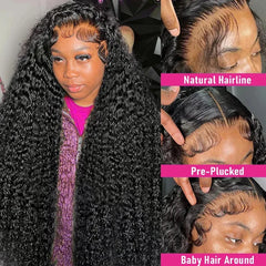 13X6 Deep Wave Frontal Wig 13x4 HD Transparent Lace Frontal Remy Glueless Deep Curly