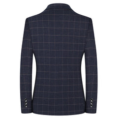 Men's Slim Fit Plaid Blazer Casual Spring Autumn Fashion Polyester Coat Handsome All-Matching Suit for Middle-Aged