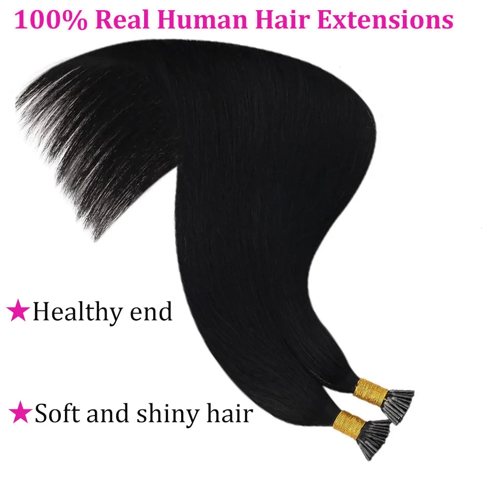 I Tip Hair Extension Straight 100% Human Hair Extension 1g/Strand 50pc/Set Capsule Keratin Natural Fusion Human Hair Extension
