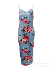 Print Sleeveless Sling Dress Women Party Night Prom Long Dresses Slim Fit Lace Spliced Streetwear Elegant Sexy Vestidos