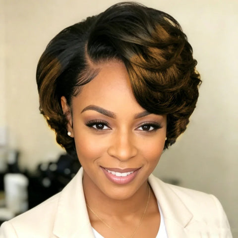 Pixie Cut Lace Front Human Hair Wigs 13x4 Lace Frontal Natural Black Wigs Short Wave Bob Wigs For Women