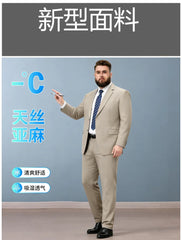 Men Plus Size Summer Thin Cotton Linen Suit Jacket Pants Set Wedding Host Groomman Formal Business Party Banquet Dress Suit
