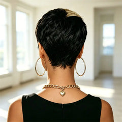 Pixie Cut Short Human Hair Wig Half Black Half Blonde Style Full Machine Made Wig Fashion Easy Wear Great For Women