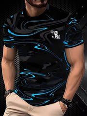 Fashion men's minimalist striped printed T-shirt summer leisure outdoor sports fitness round neck short sleeved men's shirt top